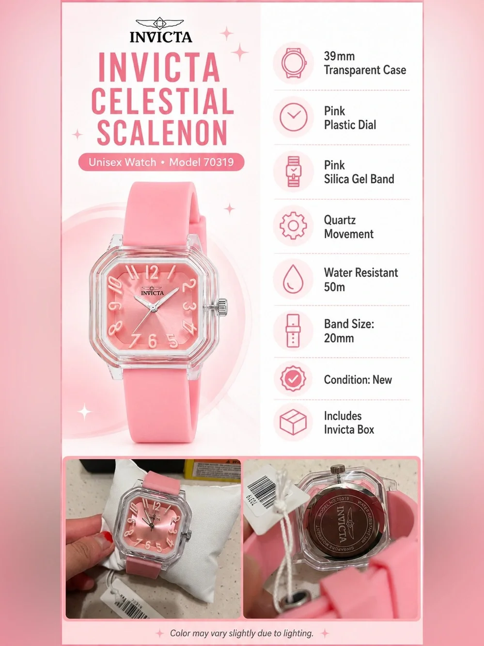Invicta Celestial Scalenon Pink Watch 39mm Transparent 70319 NWT